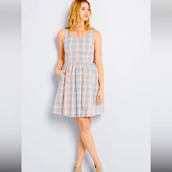 Modcloth retro rainbow plaid tartan cotton summer day dress 🌈 - Picture 4 of 17